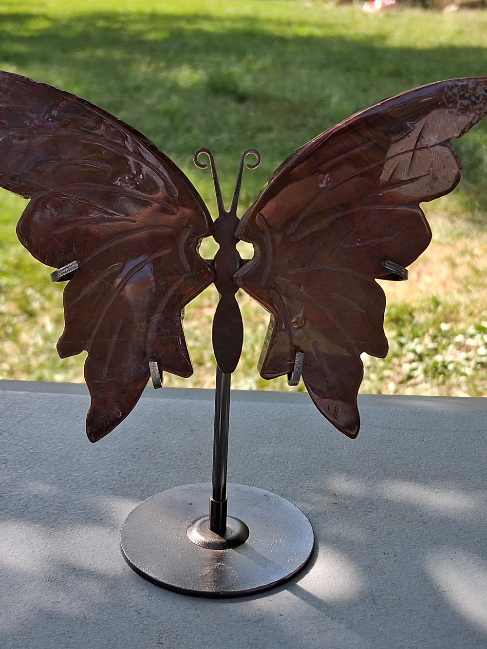 Natural Red Jasper Carved Butterfly Wings With Holding Stand Crystal Figurine 5"